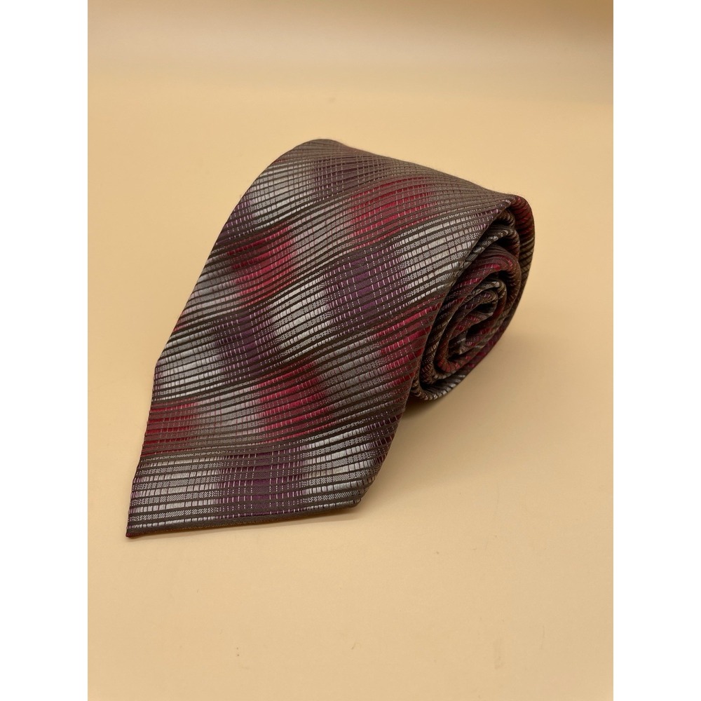 JOSEPH & FEISS 100% Silk Tie Men's Burgundy Red‎ Gray Abstract Necktie